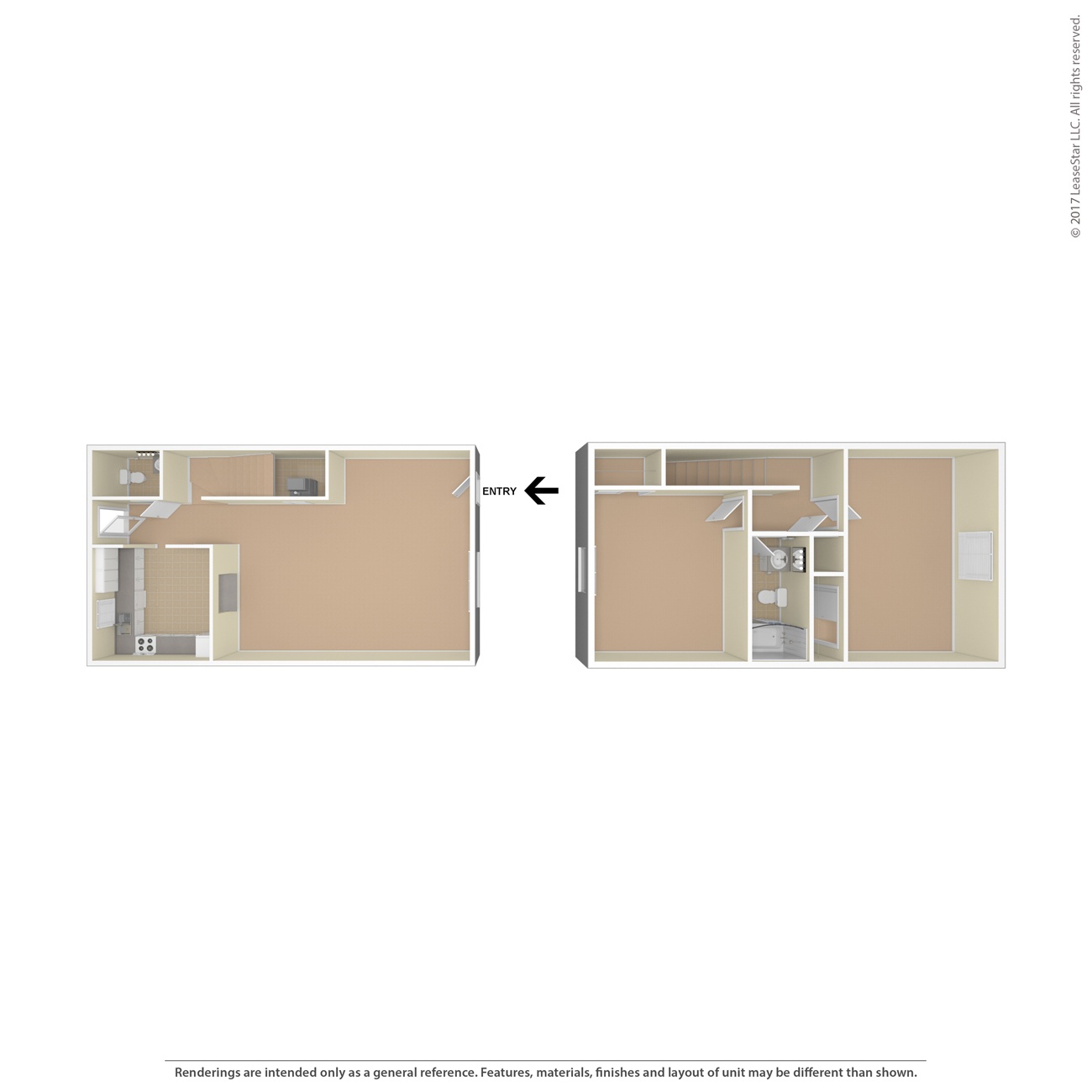 A floor plan of a room with a door marked "ENTRY" on the left and a kitchen area on the right.